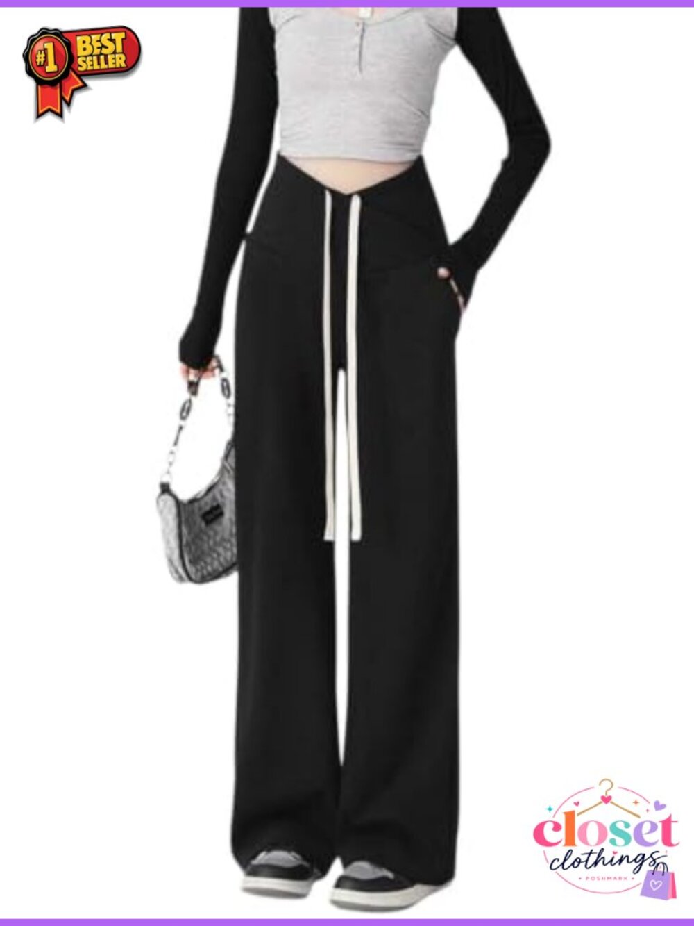 Maternity Work Pants Cross Over Low Waist Adjustable Drawstring